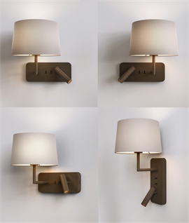 Modern Bedside Wall Light with Shade, Reading Arm & USB
