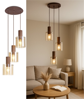 Cluster Triple Amber Glass Shade Pendant Light Drop 1.8m