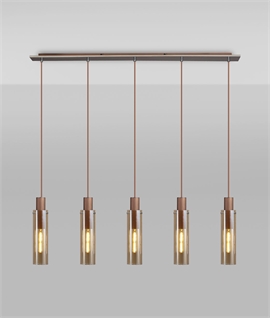 5 Flex Flush Mounted Linear Pendant in Mocha with Amber Glass