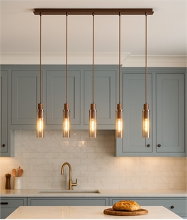 5 Flex Flush Mounted Linear Pendant in Mocha with Amber Glass