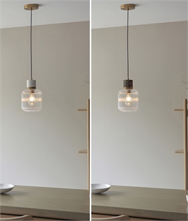 Ribbed Glass & Brass Pendant with Decorative Lampholder