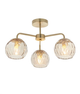 Brushed Brass and Dimpled Glass Semi Flush Ceiling Light