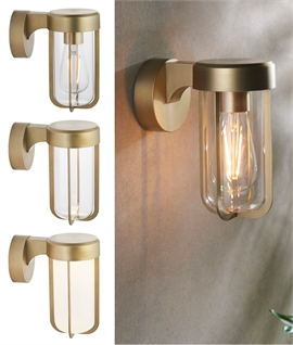 IP44 Cage and Glass Wall Light - Brushed Gold
