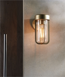 IP44 Cage and Glass Wall Light - Brushed Gold