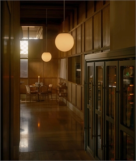 15cm Opal Glass Bauhaus Style Ball Light Pendant with Brass Fittings