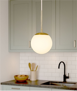 15cm Opal Glass Bauhaus Style Ball Light Pendant with Brass Fittings