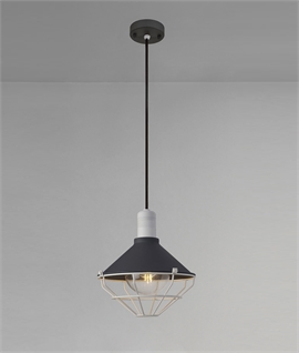 Hanging Anthracite & White Caged Pendant Light - IP65 Rated