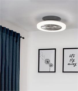 Modern Semi-Flush LED Ceiling Light with Integrated Fan - Steel Finish