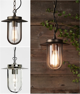 Contemporary Chain Suspended Porch Lantern - Cargo Style with Clear Glass