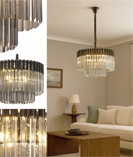 Modern Chain Hung Ceiling Chandelier with Smoked Glass Rod Detailing - 60cm