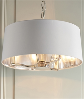 Bright Nickel Large Shaded 3 Light Chandelier 