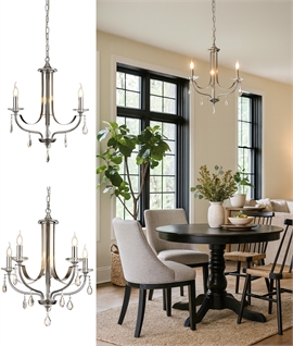 Polished Chrome & Satin Nickel 3 or 5 Arm Pendants with Clear Crystals