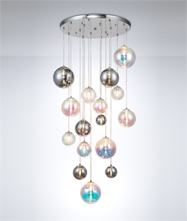 Cluster Pendant with 16 Iridescent & Chrome Shades 