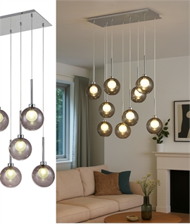 Flush Mounted 8 Light Pendant with Smoke & Opal Glass Shades