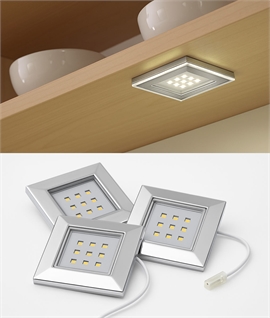Pack of 3 Luxurious Chrome LED Cabinet Lights with 12V Driver - Halo Arezzo by Sycamore Lighting