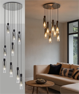 Cluster 9 Light Pendant in Black with Smoke Fade Glass Shades