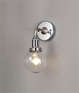 IP65 Rated Globe Clear Glass & Chrome Wall Light