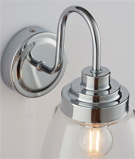 Chrome & Clear Glass Swan Neck Wall Light - IP44