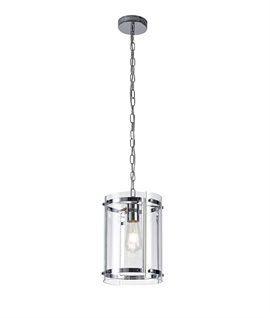 Clear Circular Glass Hallway Pendant - Chain Link Suspension