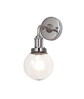 IP65 Rated Globe Clear Glass & Chrome Wall Light