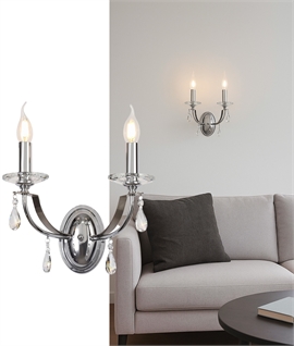 Double Arm Wall Light in Polished Chrome & Satin Nickel with Clear Crystals