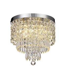 Chrome & Cascading Crystal Droplet Ceiling Light IP44 Rated
