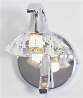 Modern Chrome and Crystal Wall Light with Pull Cord