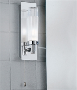 Ribbed Glass & Chrome Wall Light for Bathrooms - IP44