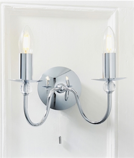 Stylish Chrome Twin Arm Switched Wall Light