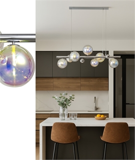Chrome Linear Suspended Pendant - 7 Iridescent Glass Shades