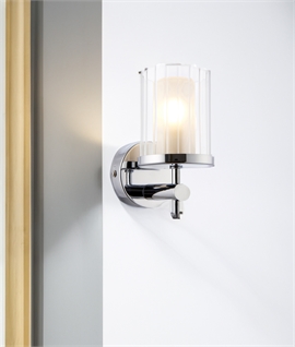 Chrome and Ribbed Glass Modern Bathroom Wall Light - IP44