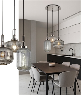 Polished Nickel & Smoked Shades 3 Light Cluster Pendant