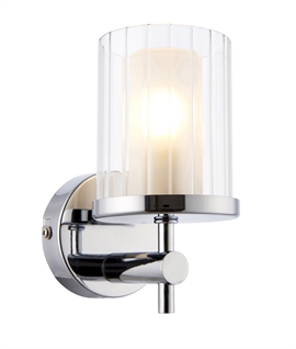Chrome and Ribbed Glass Modern Bathroom Wall Light - IP44