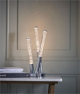 Chrome 3 Lamp Table Light with Clear Bubble Acrylic Detailing