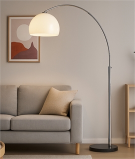 Modern Curved Floor Lamp with Glass Shade & Black Base