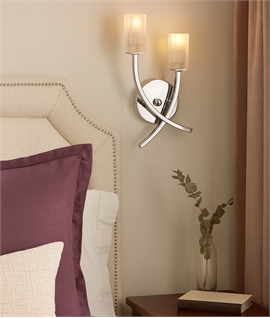 Chrome Curved Wall Light with Twin Glass Shades