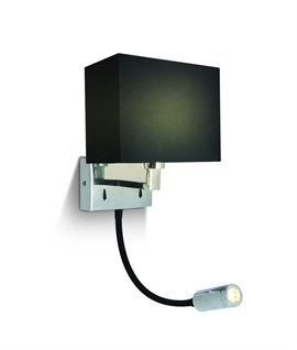 Chrome Bedside Wall Light - Black Shade and 3w LED Arm