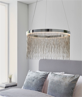 Chrome and Chain Circular LED Suspended Pendant - CCT Adjustable