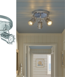 Chrome Nautical Style Round Ceiling Adjustable Triple Spotlight