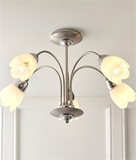 5 Light Semi Flush Ceiling Pendant With Petal Shades