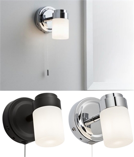 Bathroom Single Spot Wall Light With Opal Glass - Chrome or Black