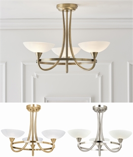 3 Lamp Semi Flush Ceiling Light - Matt White Glass Shades