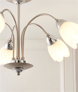 5 Light Semi Flush Ceiling Pendant With Petal Shades