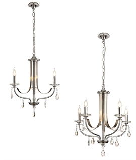 Polished Chrome & Satin Nickel 3 or 5 Arm Pendants with Clear Crystals