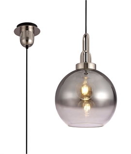 Polished Nickel Stirrup Pendant with Smoked Globe Glass