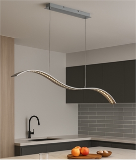 LED Wavy Bar Long Suspended Pendant with Satin Chrome Finish