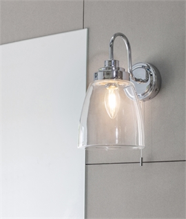 Chrome & Clear Glass Swan Neck Wall Light - IP44