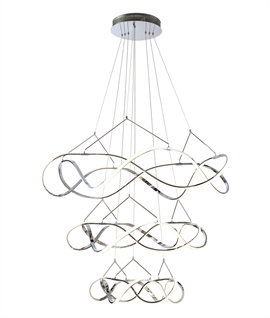 1100mm Chrome Three-Tier LED Pendant Light with TRIAC Dimming Chic Swirling Light Pendant