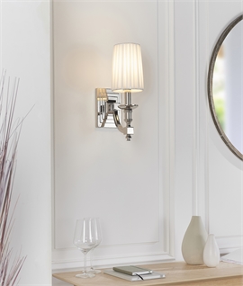 Chrome Single Arm Wall Light with Pleated White Shade