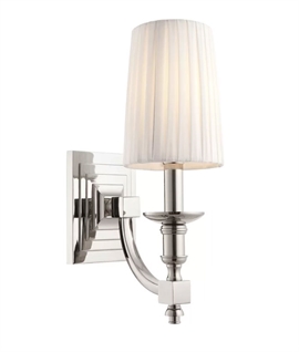 Chrome Single Arm Wall Light with Pleated White Shade